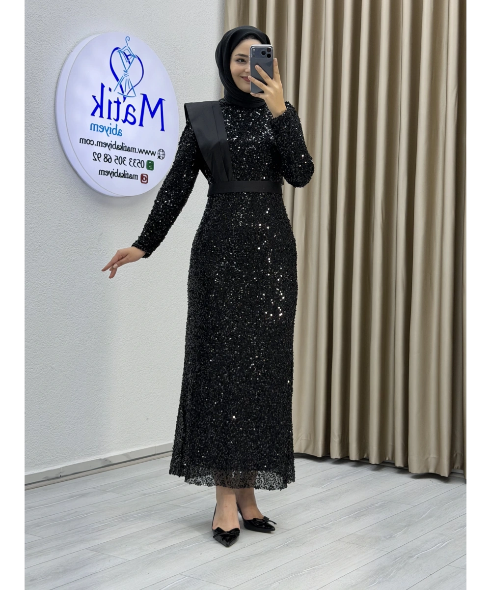 Boru Payet Omuz Detaylı Tesettür Abiye