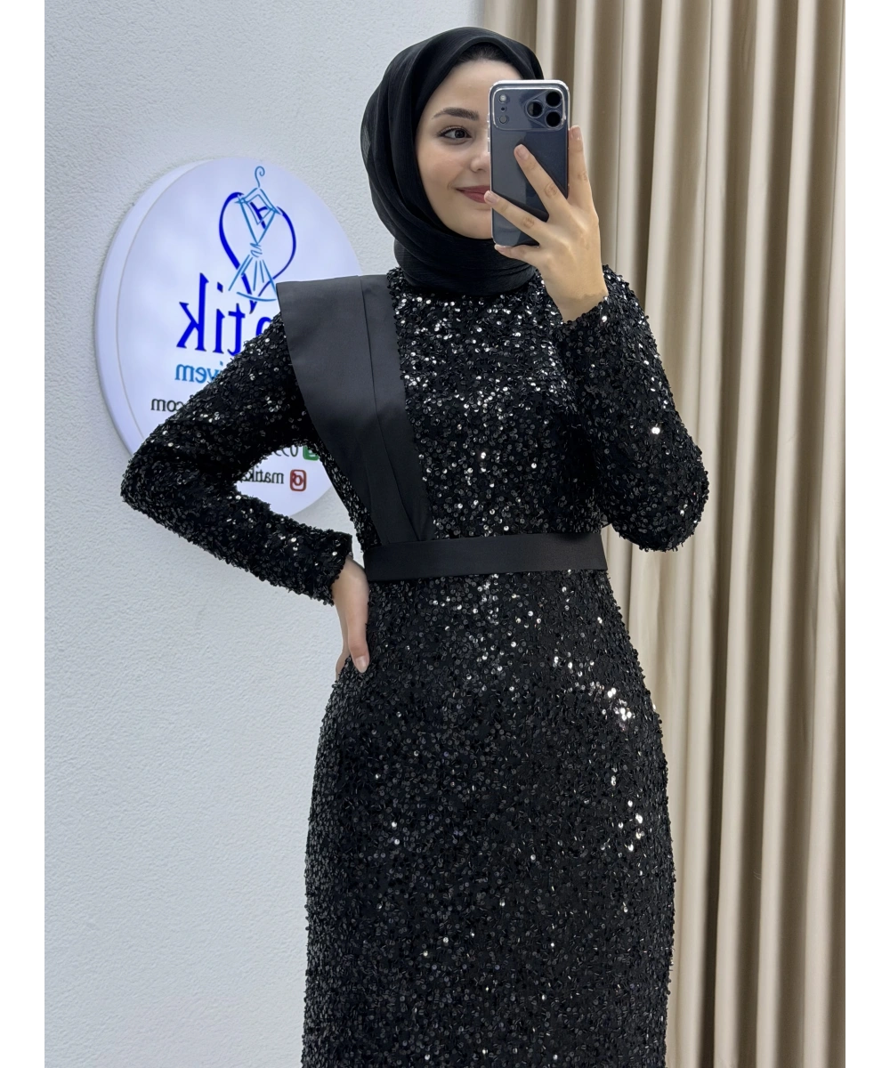 Boru Payet Omuz Detaylı Tesettür Abiye