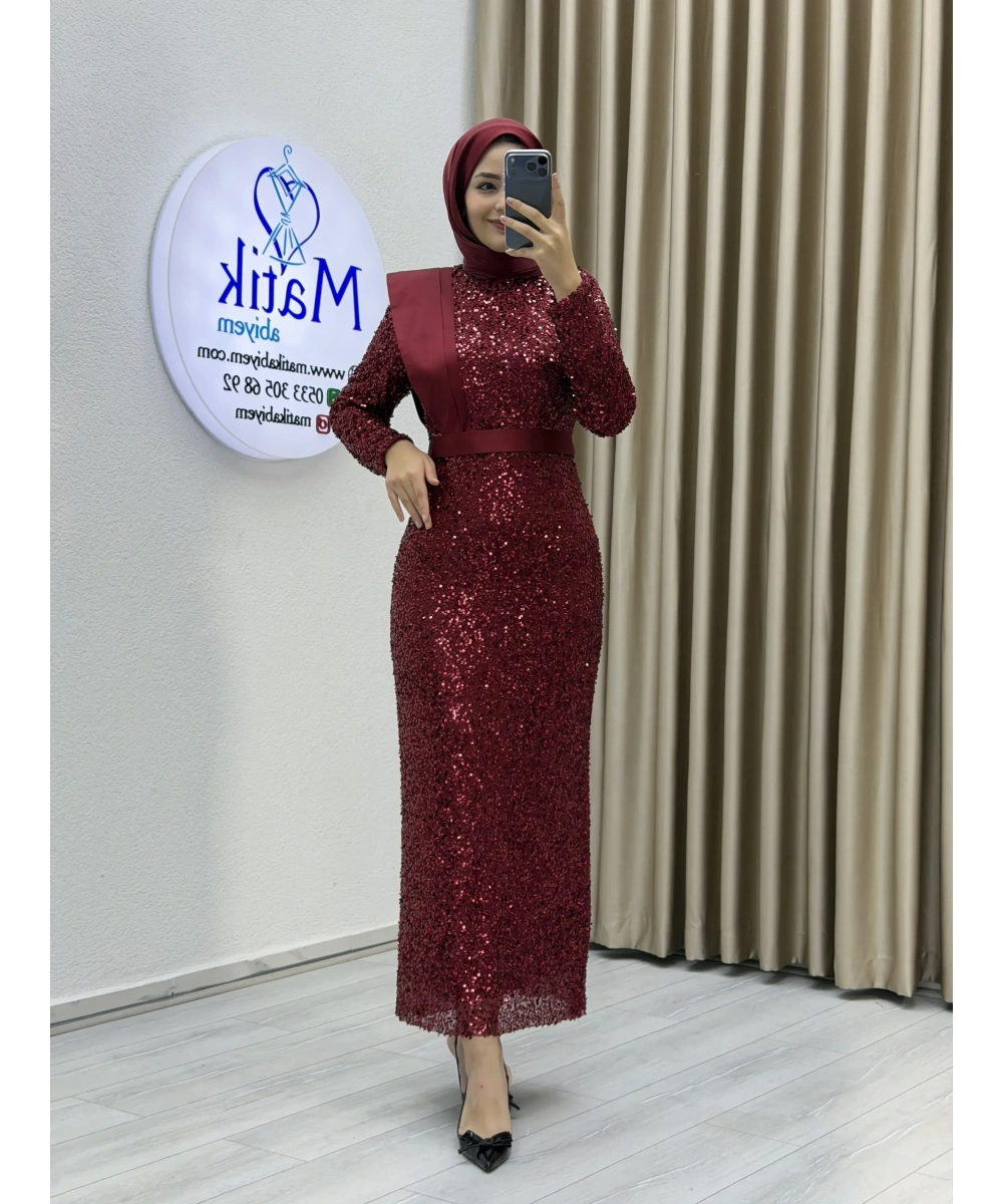 Boru Payet Omuz Detaylı Tesettür Abiye