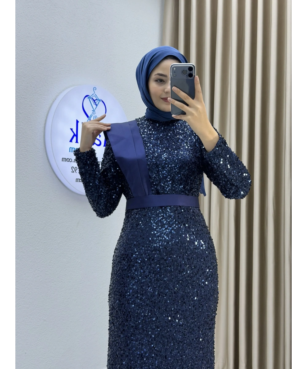 Boru Payet Omuz Detaylı Tesettür Abiye