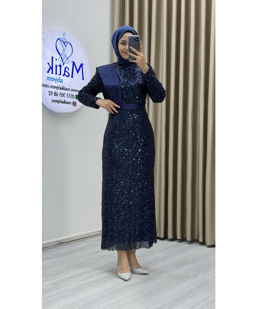 Boru Payet Omuz Detaylı Tesettür Abiye