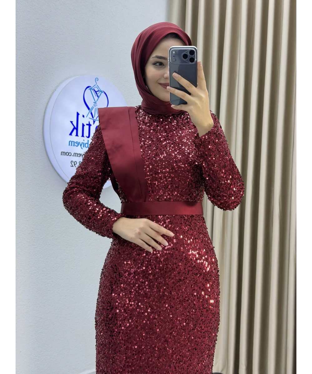 Boru Payet Omuz Detaylı Tesettür Abiye