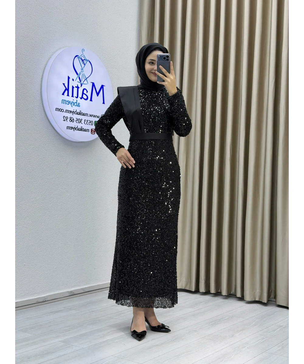 Boru Payet Omuz Detaylı Tesettür Abiye