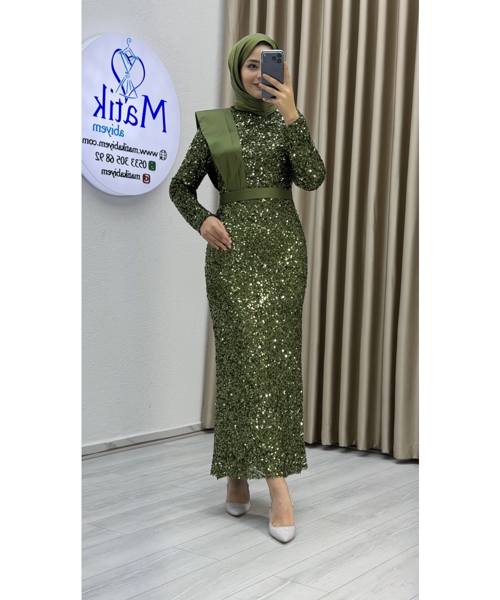 Boru Payet Omuz Detaylı Tesettür Abiye