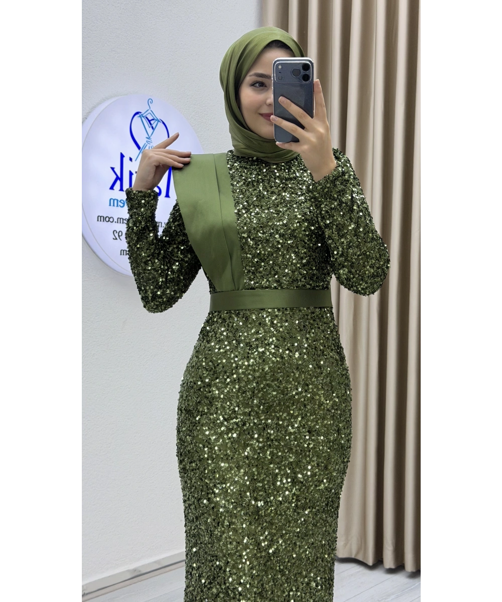 Boru Payet Omuz Detaylı Tesettür Abiye