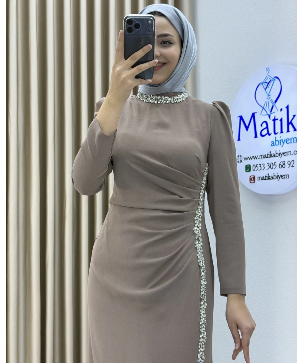 Çift Taraflı Krep Tesettür Abiye