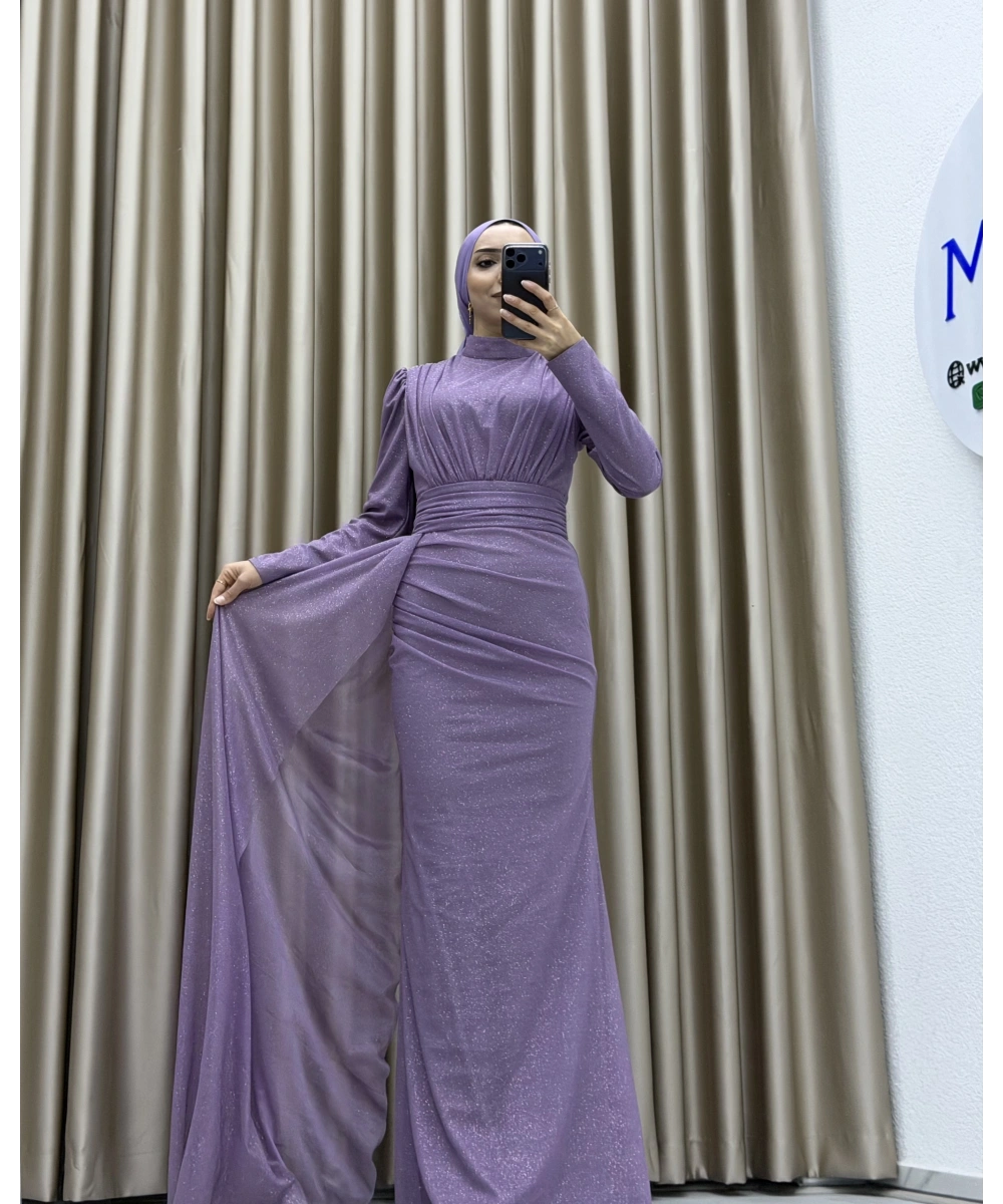 Drapeli Kuşak Detaylı Uzun Abiye Elbise