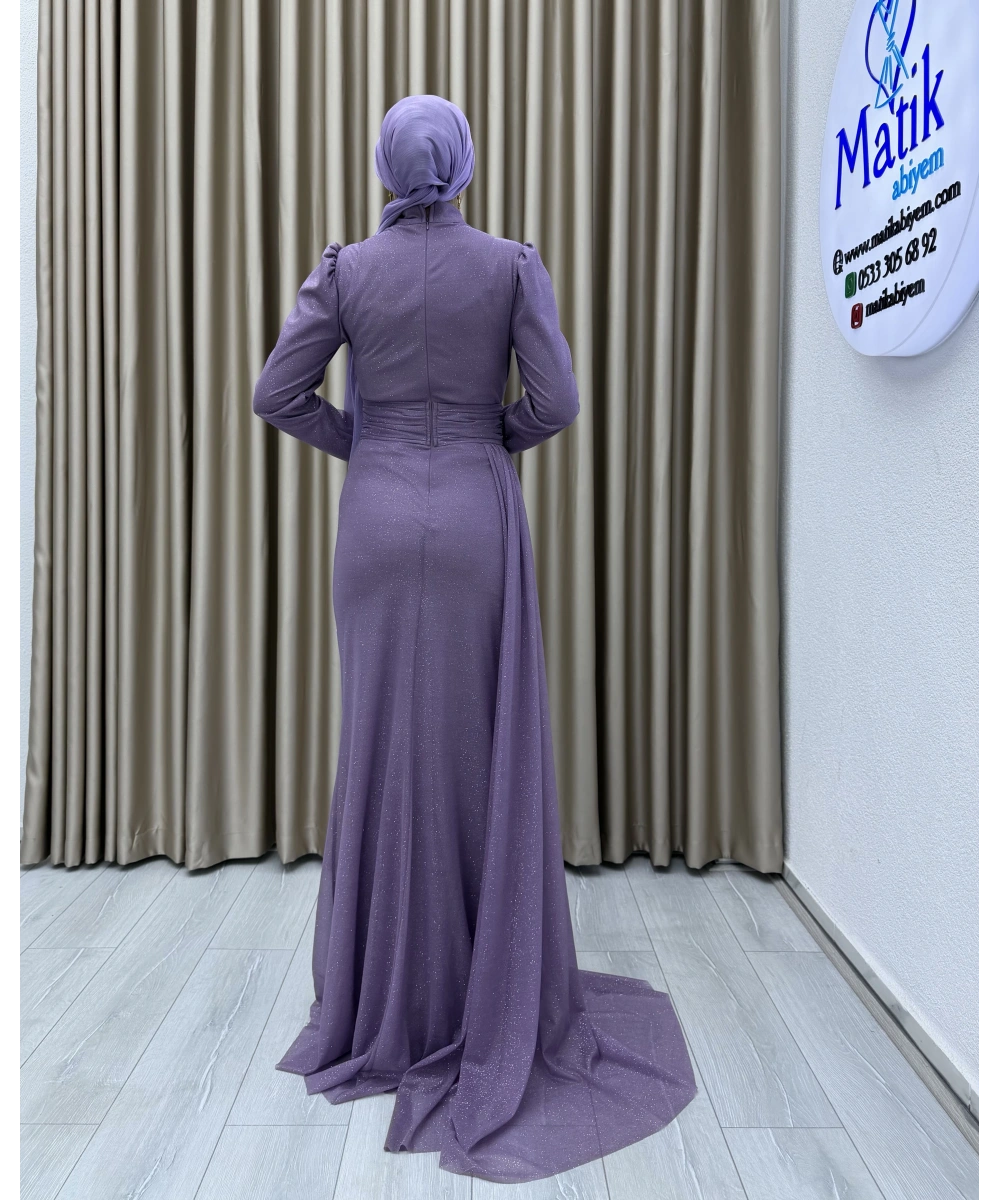 Drapeli Kuşak Detaylı Uzun Abiye Elbise