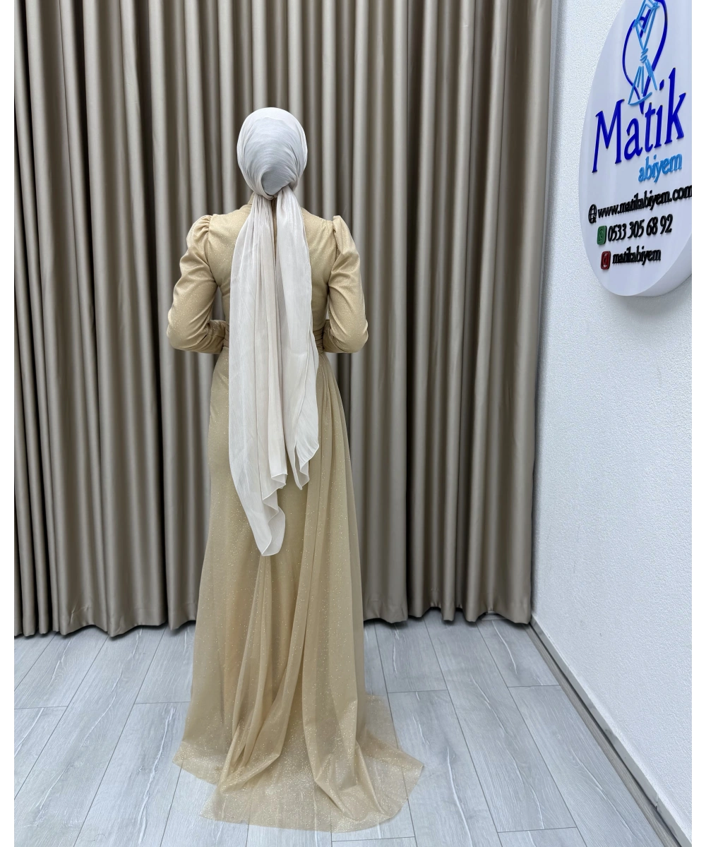 Drapeli Kuşak Detaylı Uzun Abiye Elbise