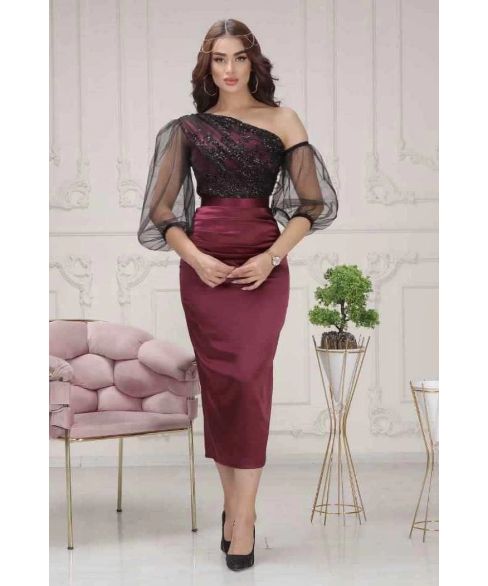 Flok Sim Baskılı Saten Tasarım Elbisemiz