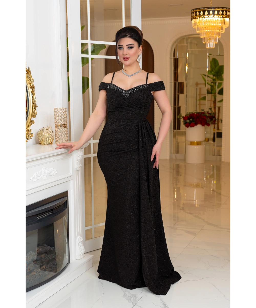 Fukuro Tasarım Taş Aksesuarlı Askılı Pelerinli Balık Elbise Abiye