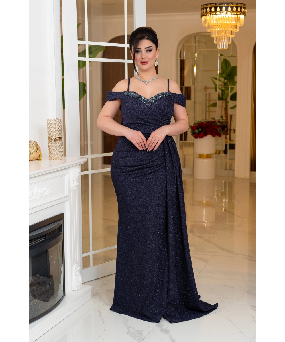 Fukuro Tasarım Taş Aksesuarlı Askılı Pelerinli Balık Elbise Abiye