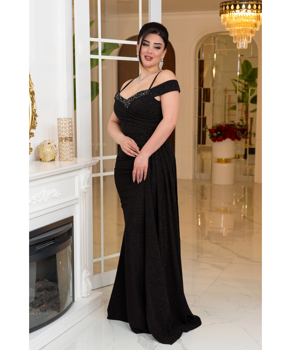 Fukuro Tasarım Taş Aksesuarlı Askılı Pelerinli Balık Elbise Abiye