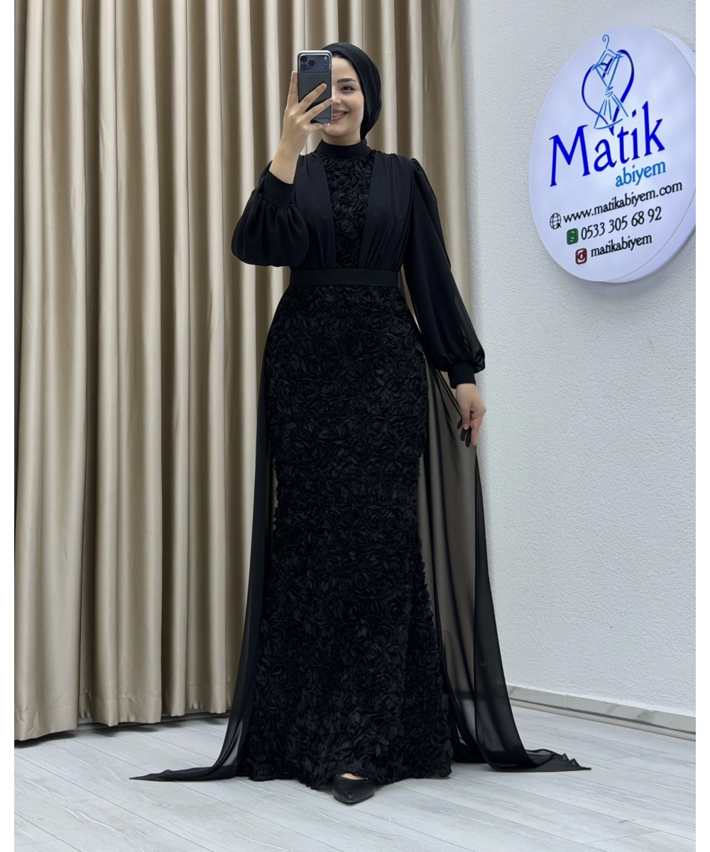 Gül Kumaş Şifon Detay Abiye