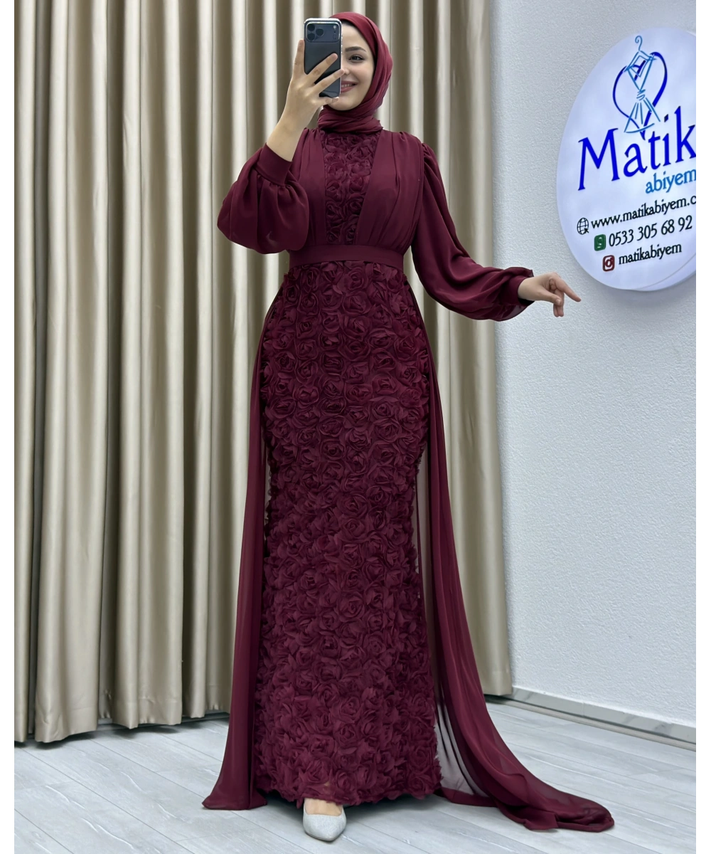 Gül Kumaş Şifon Detay Abiye