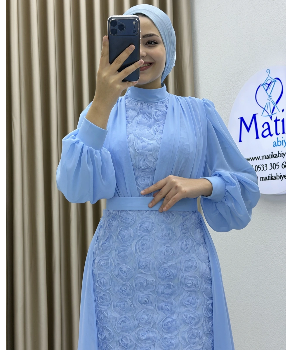 Gül Kumaş Şifon Detay Abiye