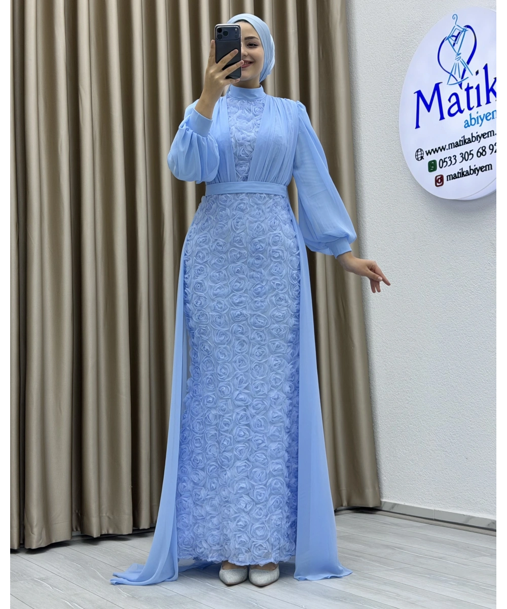 Gül Kumaş Şifon Detay Abiye