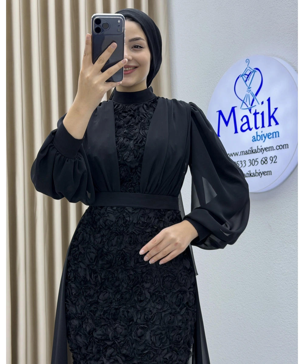 Gül Kumaş Şifon Detay Abiye