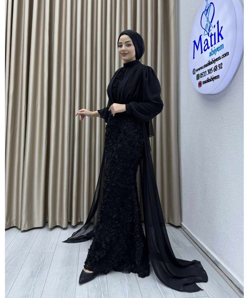 Gül Kumaş Şifon Detay Abiye