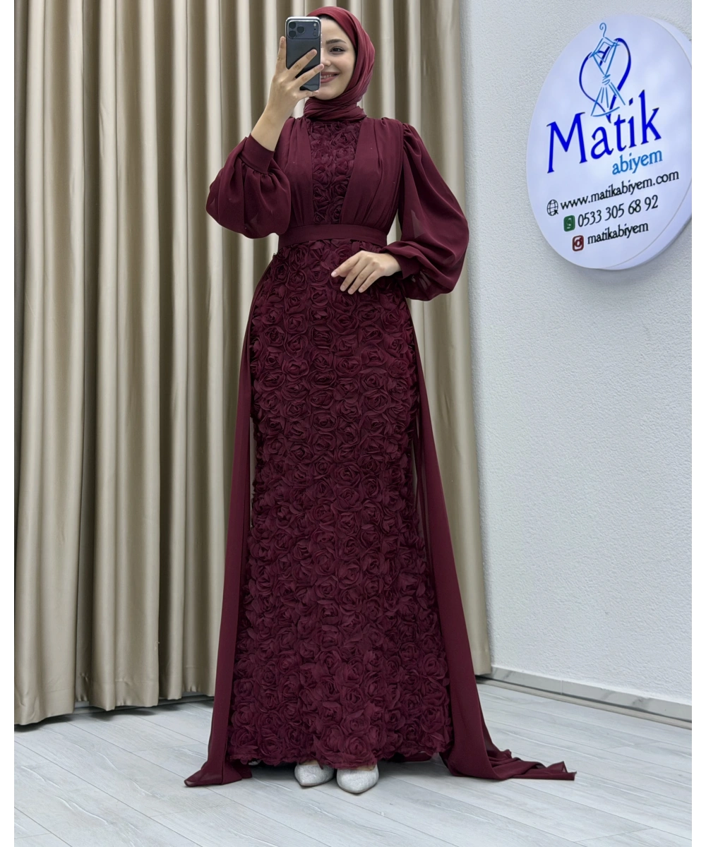 Gül Kumaş Şifon Detay Abiye