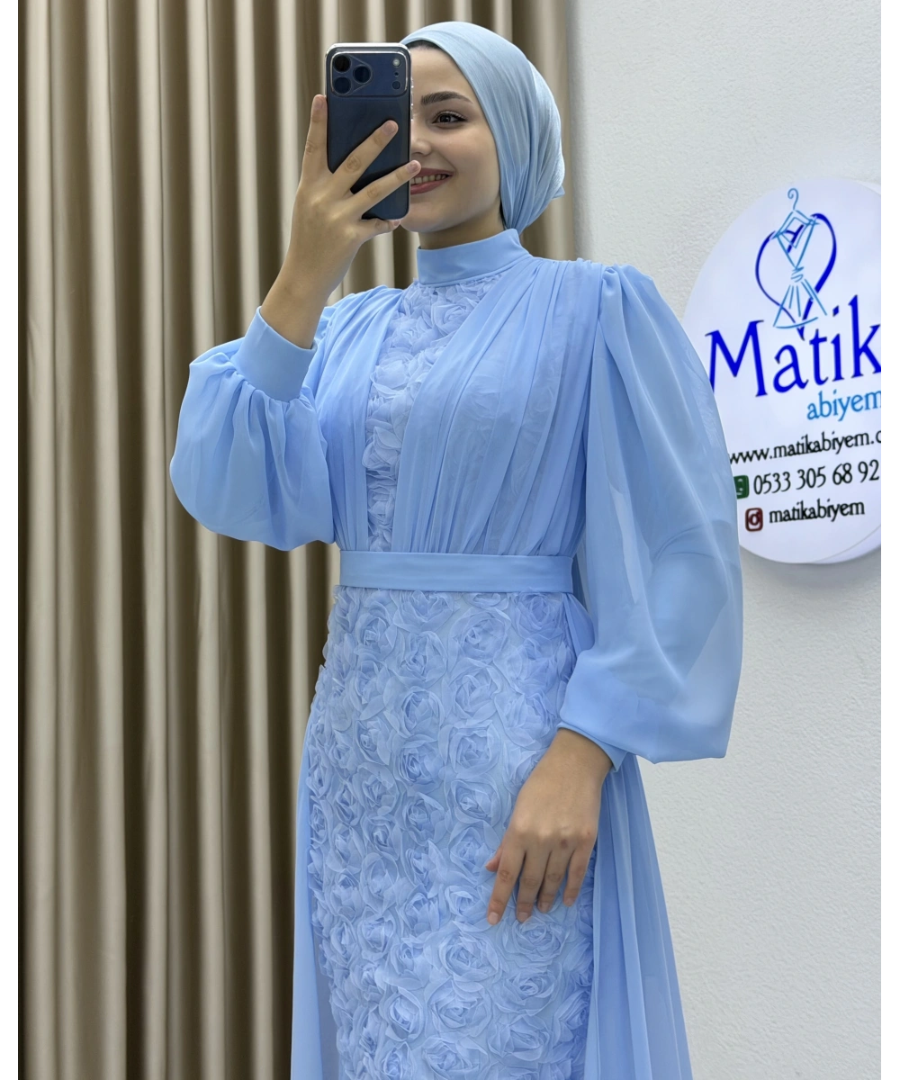 Gül Kumaş Şifon Detay Abiye