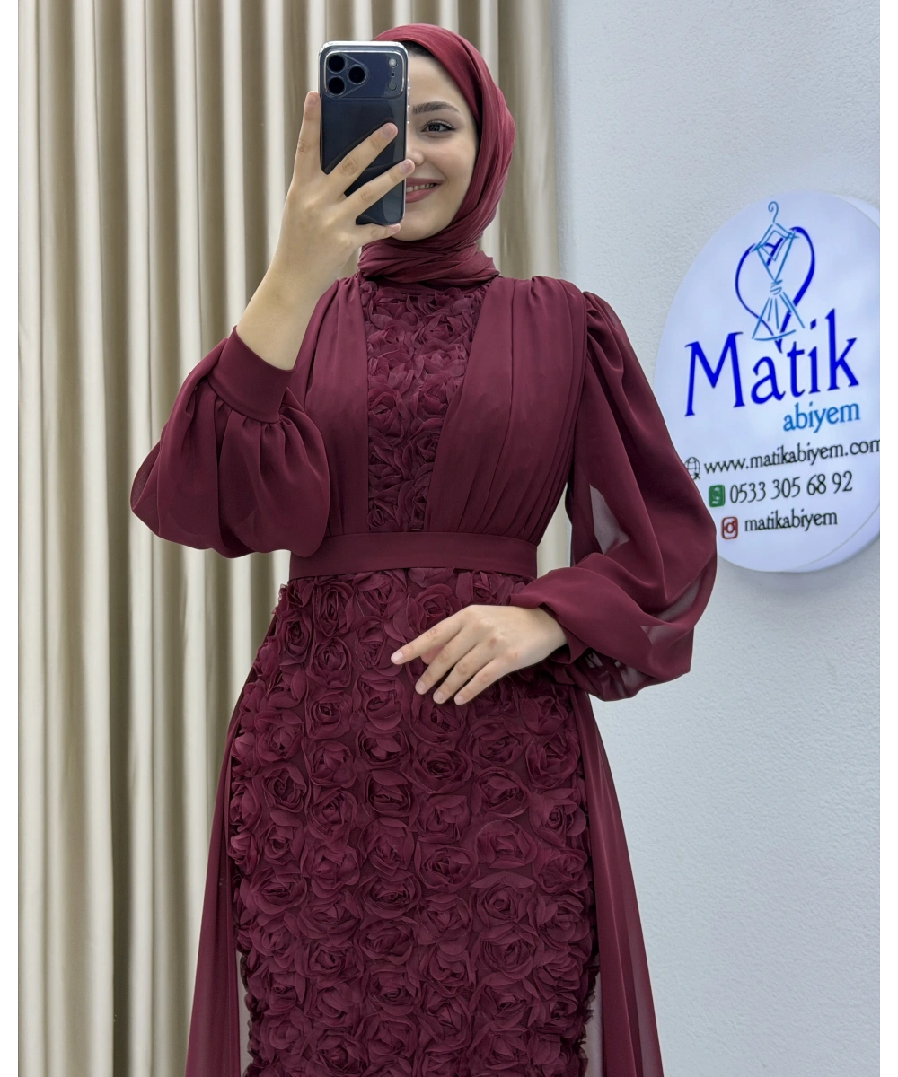 Gül Kumaş Şifon Detay Abiye
