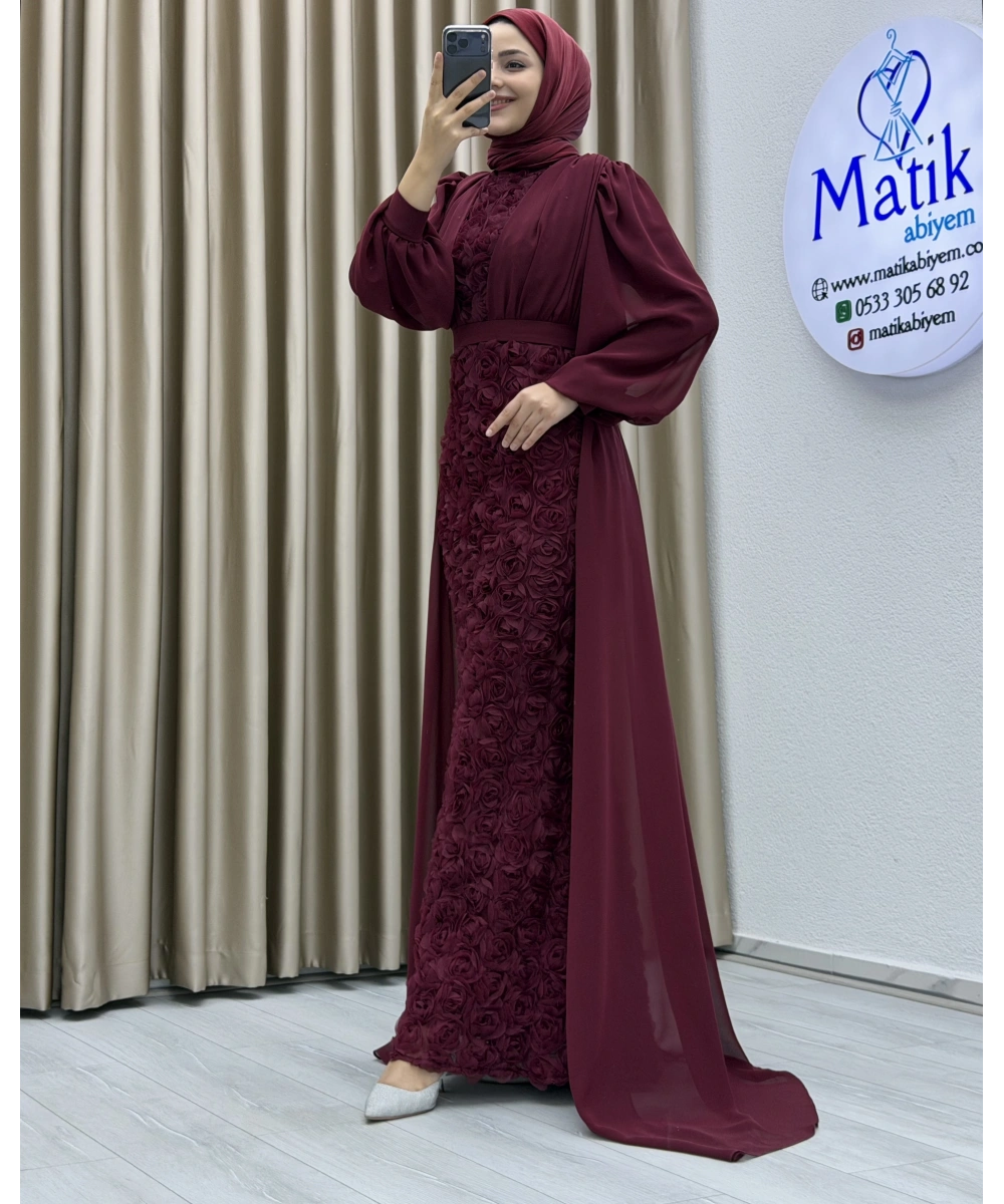 Gül Kumaş Şifon Detay Abiye