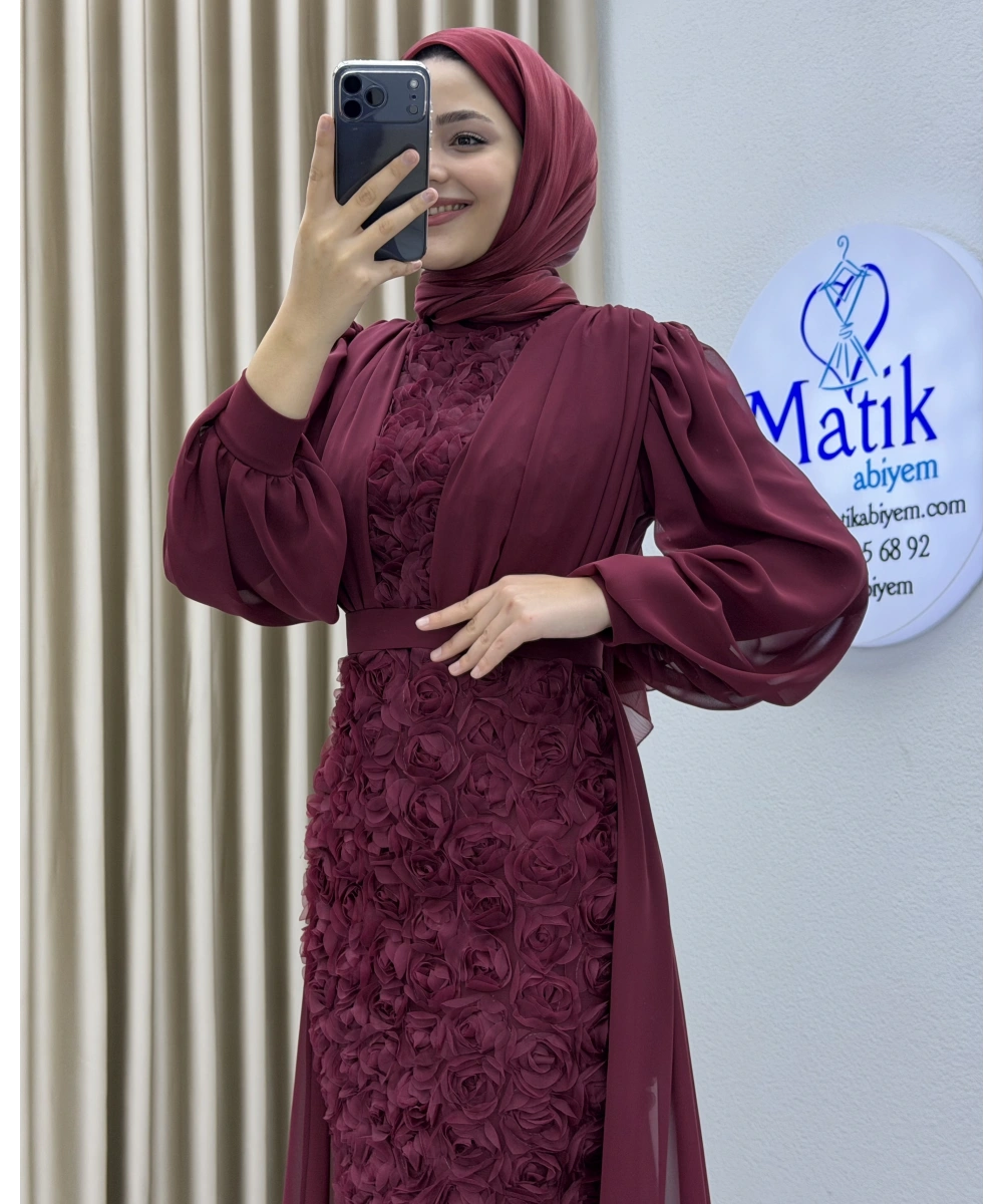 Gül Kumaş Şifon Detay Abiye