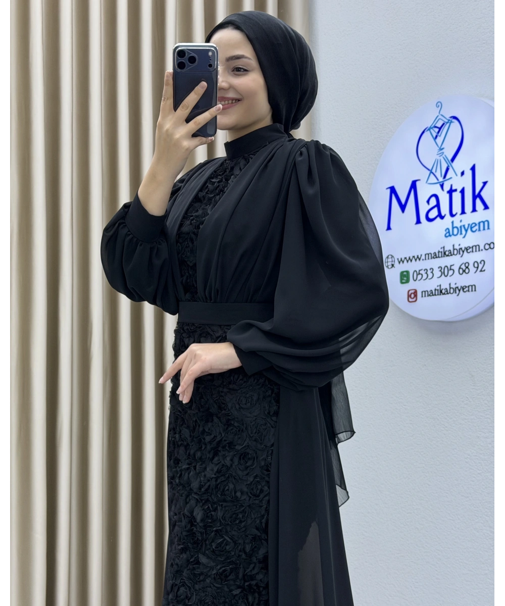 Gül Kumaş Şifon Detay Abiye