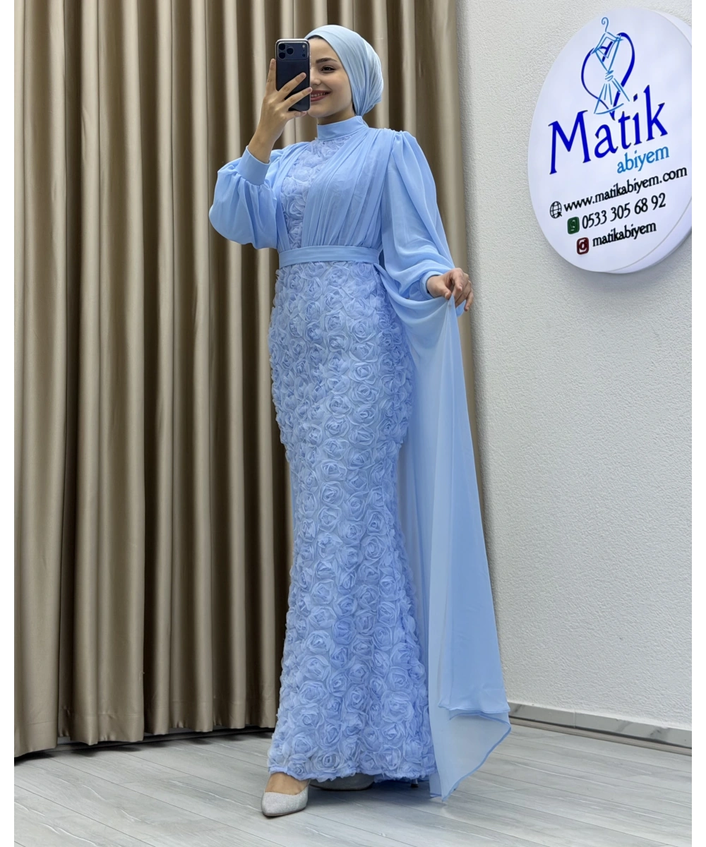 Gül Kumaş Şifon Detay Abiye