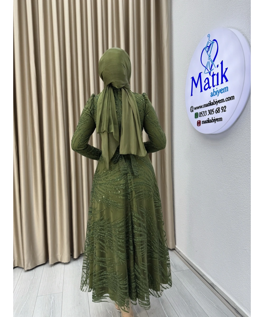 Kabartma Sim Desenli Midi Tesettür Abiye