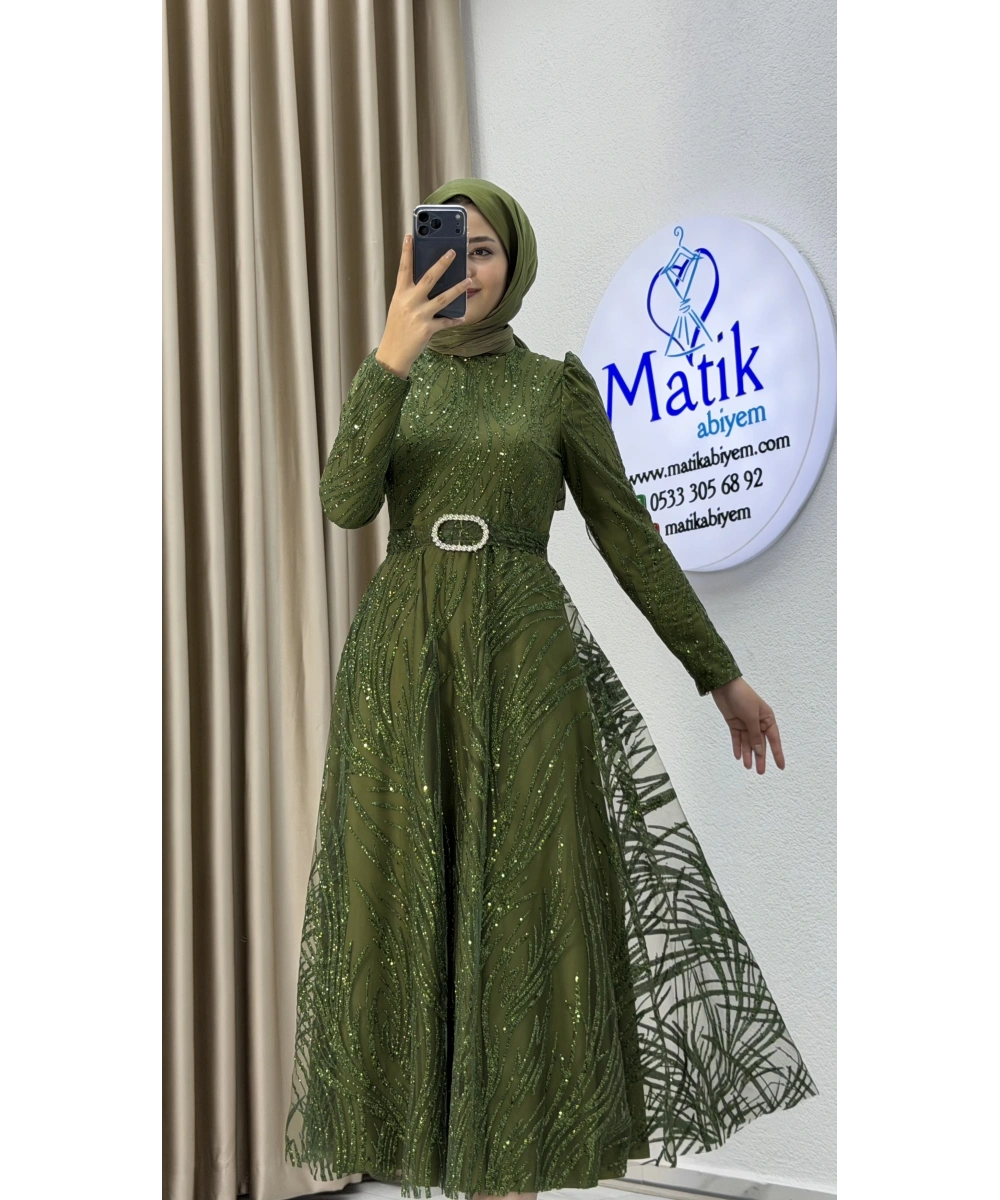 Kabartma Sim Desenli Midi Tesettür Abiye