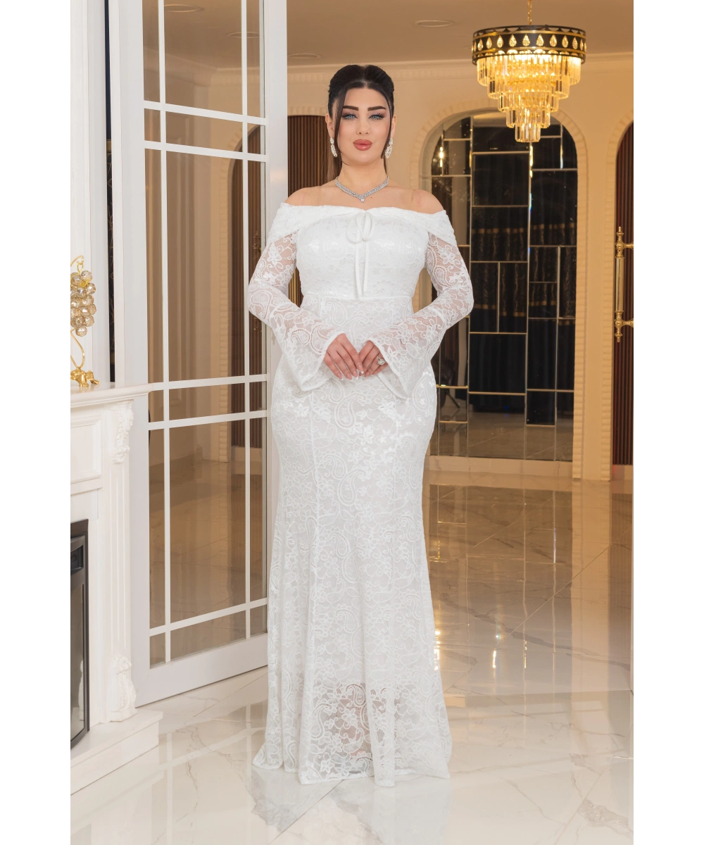 Likralı Güpür Dantel Tasarım Straplez Balık Elbise Abiye