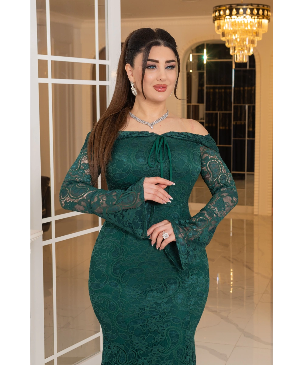 Likralı Güpür Dantel Tasarım Straplez Balık Elbise Abiye