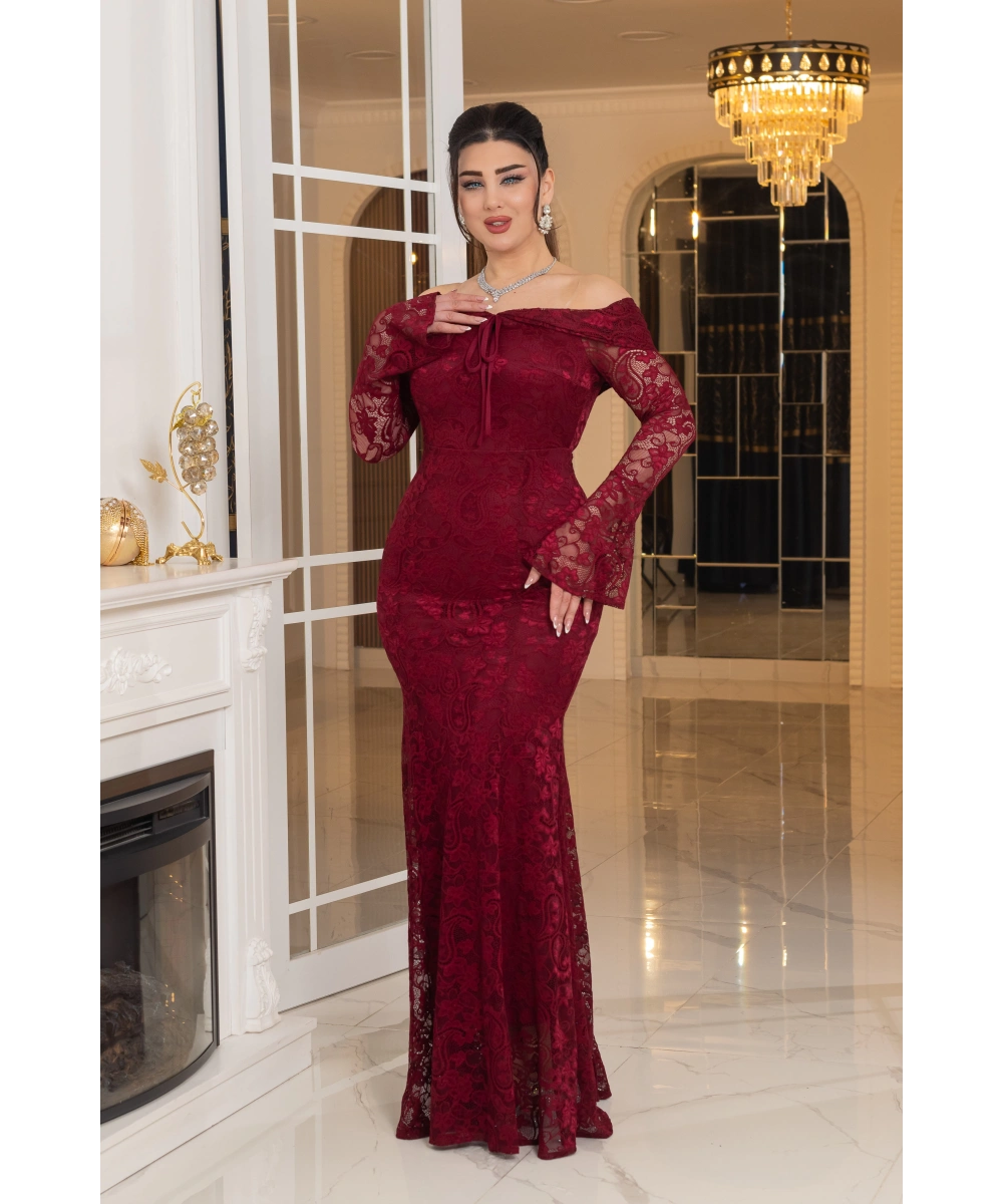 Likralı Güpür Dantel Tasarım Straplez Balık Elbise Abiye