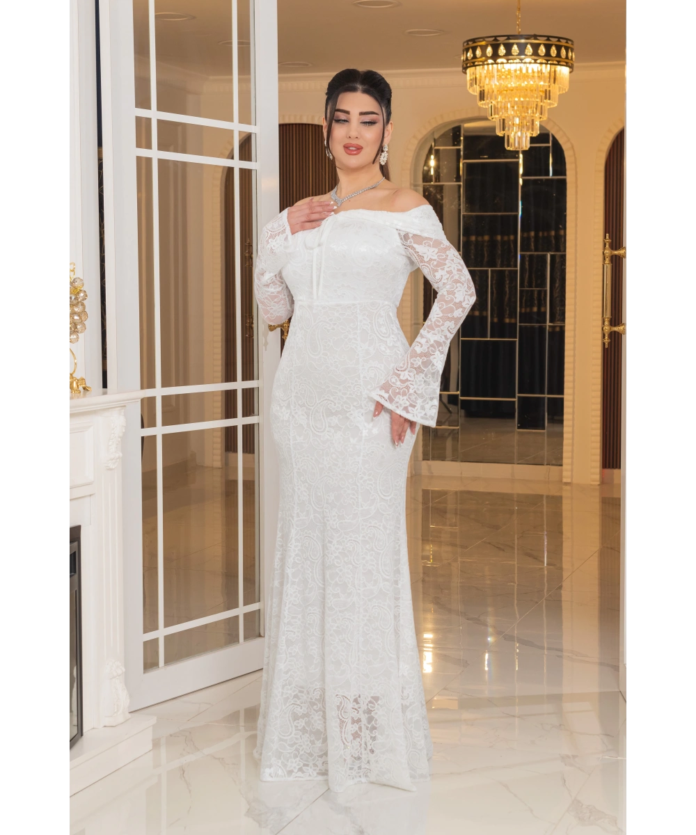 Likralı Güpür Dantel Tasarım Straplez Balık Elbise Abiye