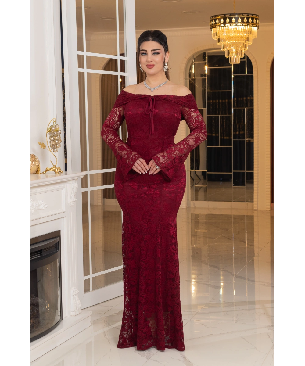 Likralı Güpür Dantel Tasarım Straplez Balık Elbise Abiye