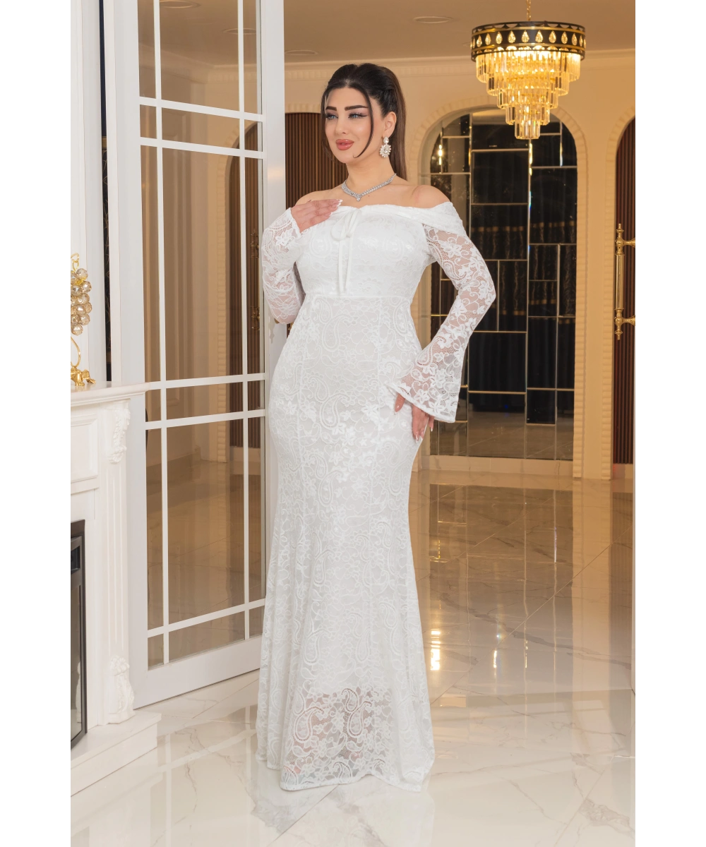 Likralı Güpür Dantel Tasarım Straplez Balık Elbise Abiye