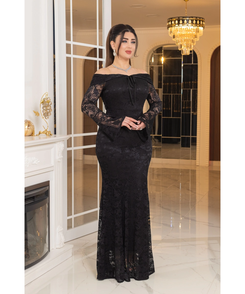 Likralı Güpür Dantel Tasarım Straplez Balık Elbise Abiye