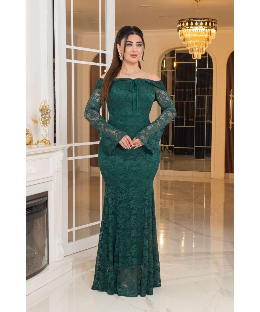 Likralı Güpür Dantel Tasarım Straplez Balık Elbise Abiye