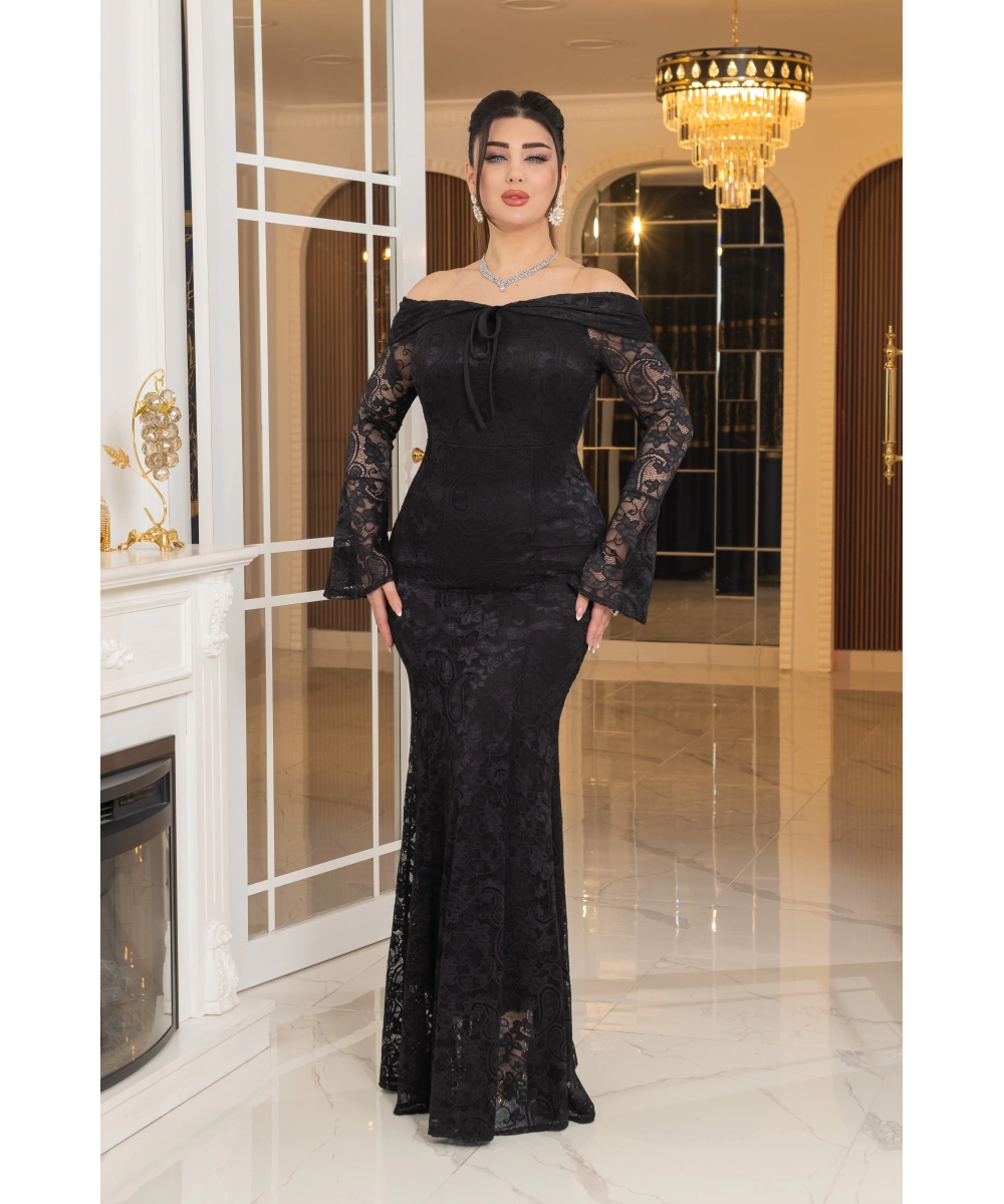 Likralı Güpür Dantel Tasarım Straplez Balık Elbise Abiye