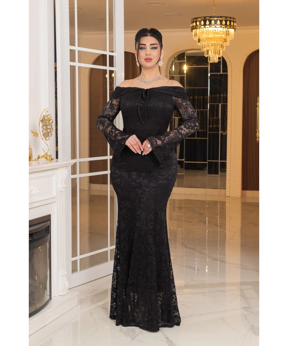 Likralı Güpür Dantel Tasarım Straplez Balık Elbise Abiye