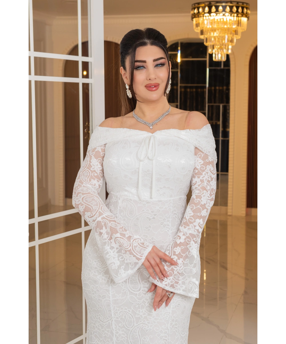 Likralı Güpür Dantel Tasarım Straplez Balık Elbise Abiye