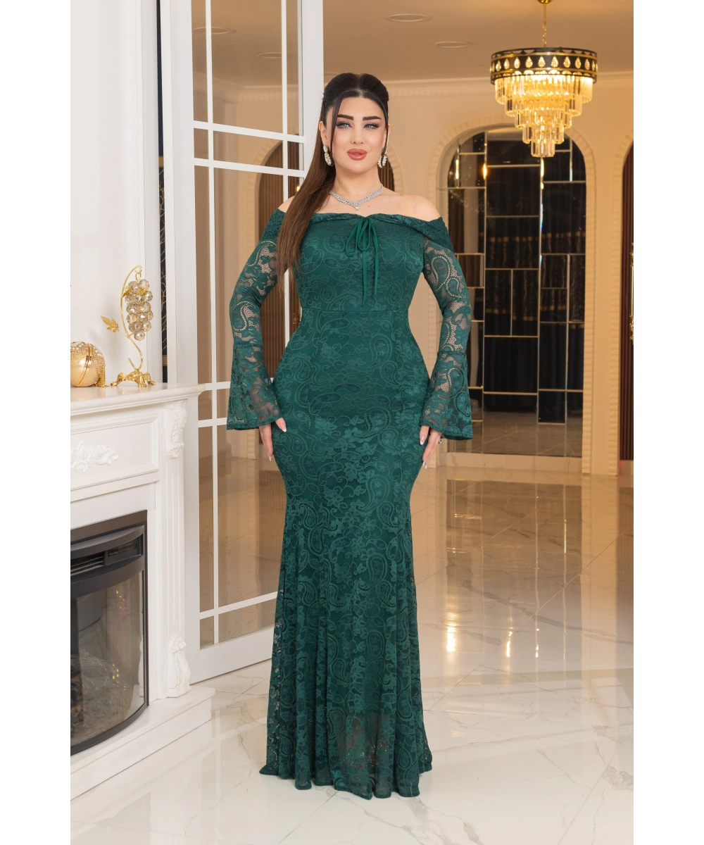 Likralı Güpür Dantel Tasarım Straplez Balık Elbise Abiye