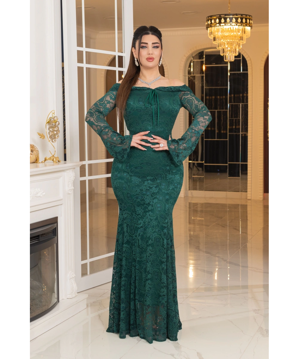 Likralı Güpür Dantel Tasarım Straplez Balık Elbise Abiye