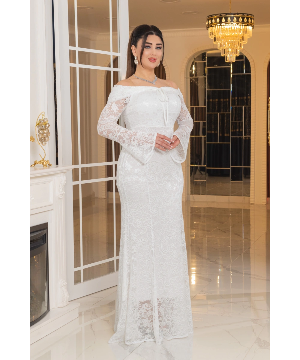 Likralı Güpür Dantel Tasarım Straplez Balık Elbise Abiye