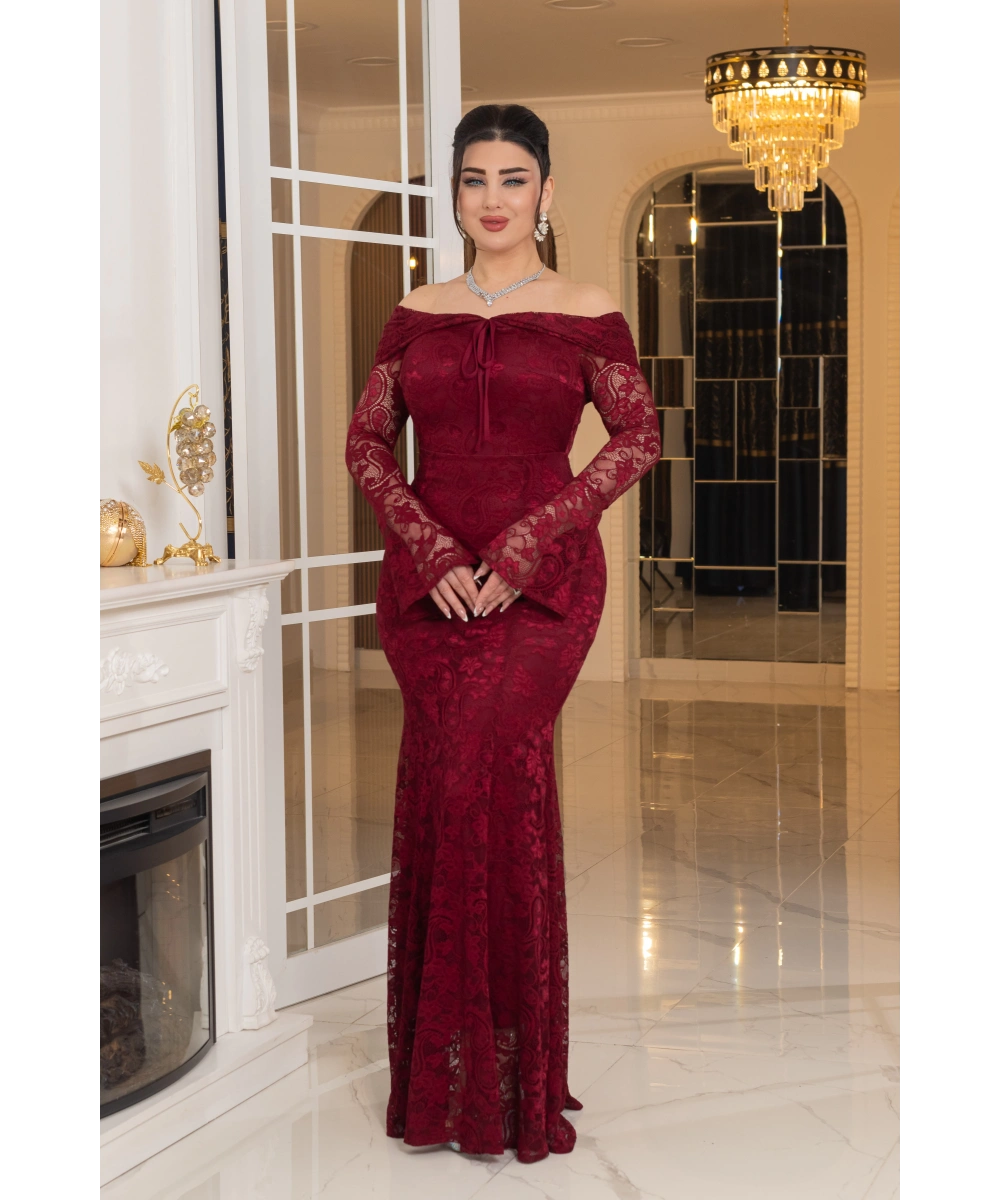 Likralı Güpür Dantel Tasarım Straplez Balık Elbise Abiye