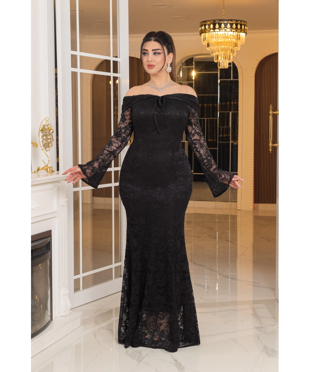 Likralı Güpür Dantel Tasarım Straplez Balık Elbise Abiye