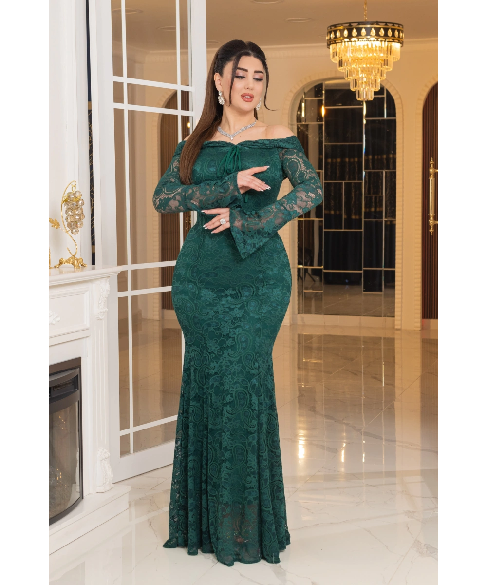 Likralı Güpür Dantel Tasarım Straplez Balık Elbise Abiye