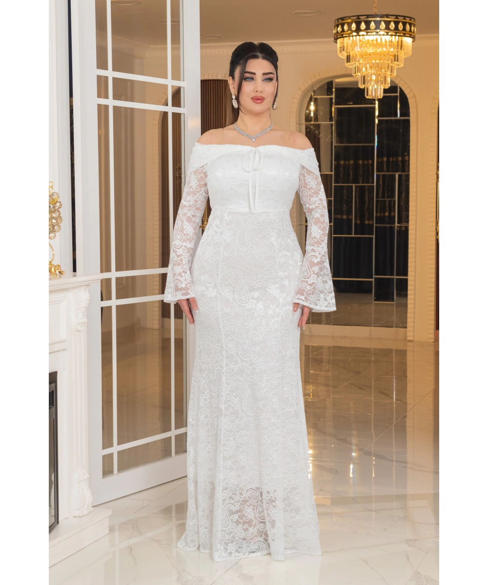 Likralı Güpür Dantel Tasarım Straplez Balık Elbise Abiye